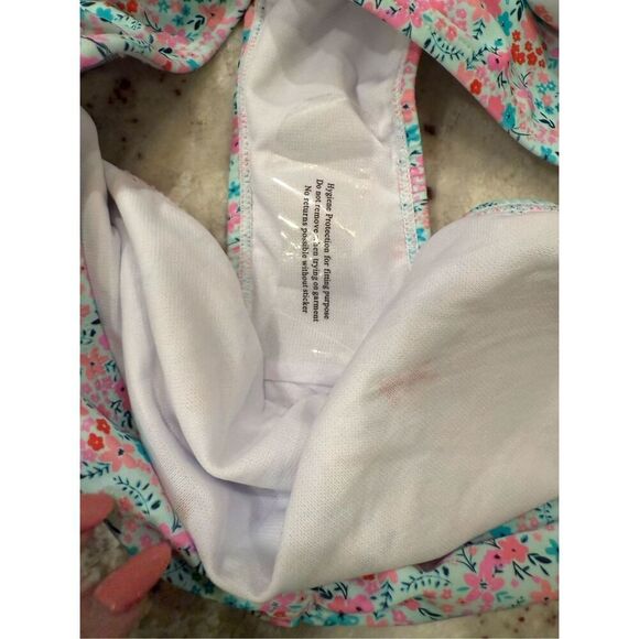 Pink Lily Light Blue Ditsy Floral Print Flutter Sleeve Bikini sz XL NWOT - Picture 7 of 10